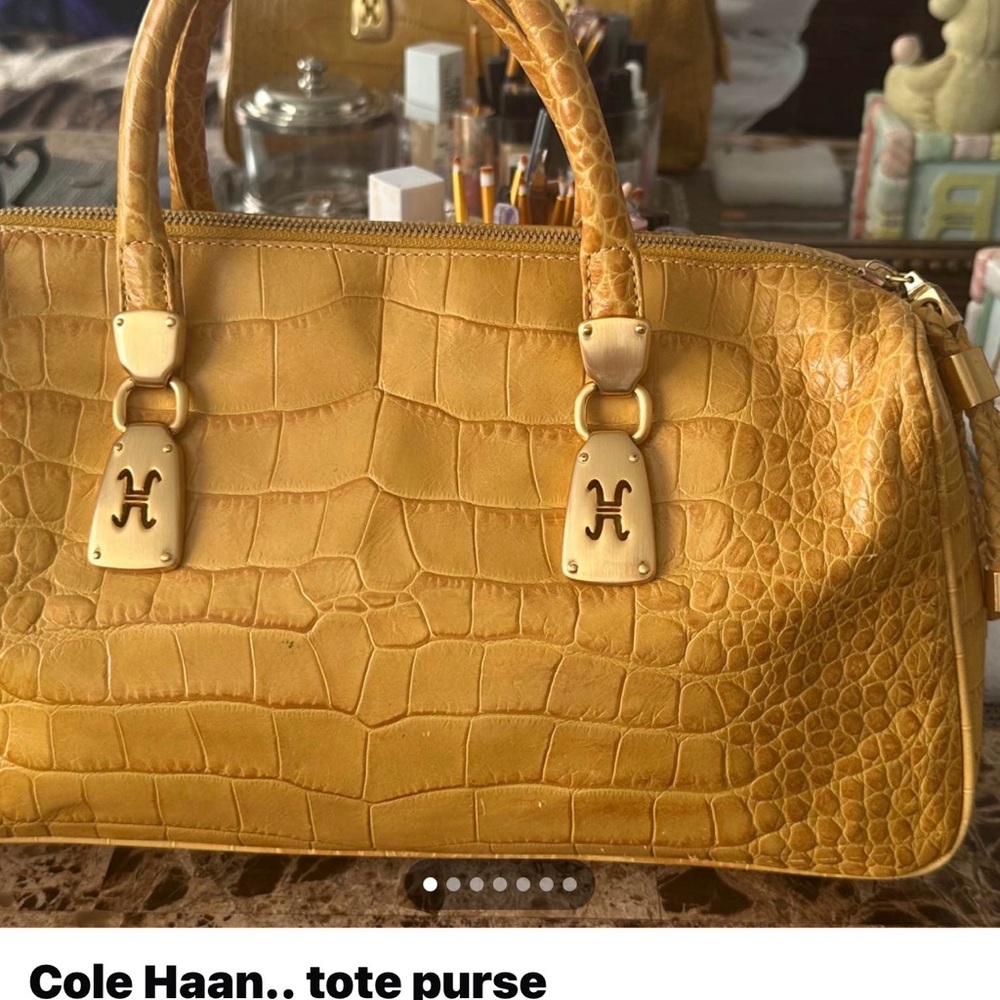 Cole Haan Gold Croc-Embossed Tote